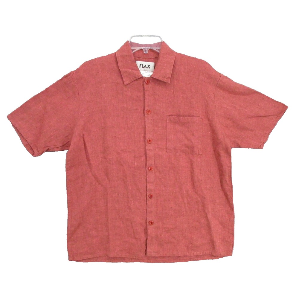 FLAX Designs Linen XS Corozo Buttons Collared Front Pocket Short Sleeve New